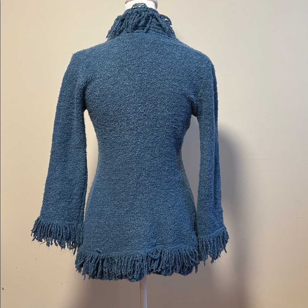 Say What? Textured Blue Fringed Cardigan - Picture 3 of 5